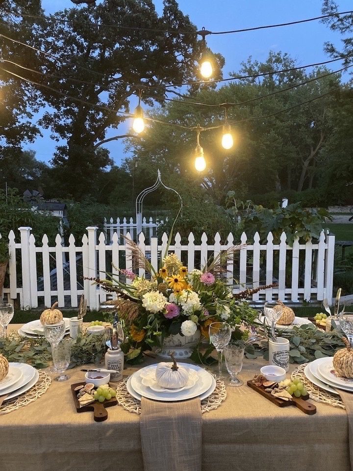 an outdoor fall tablescape