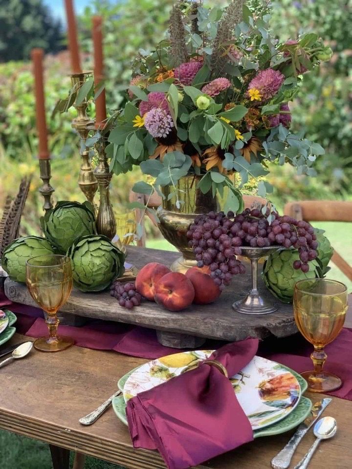 Jewel toned fall tablescape
