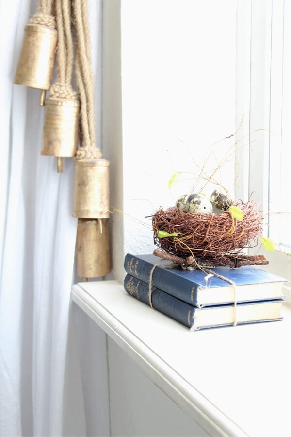 a nest, eggs and a stack of books...a lovely Spring vignette.