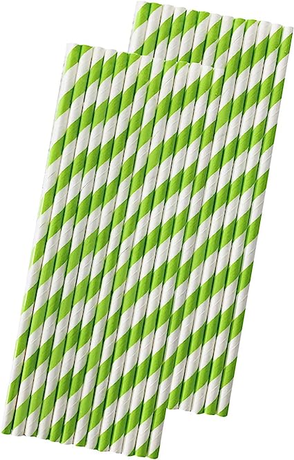 Stripe Paper Straws - Lime Green White - Christmas Birthday Party Supply - 7.75 Inches - Pack of ...