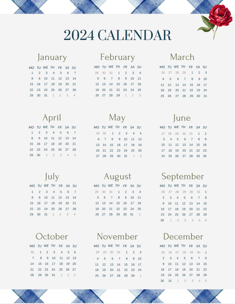 2024 full year calendars page