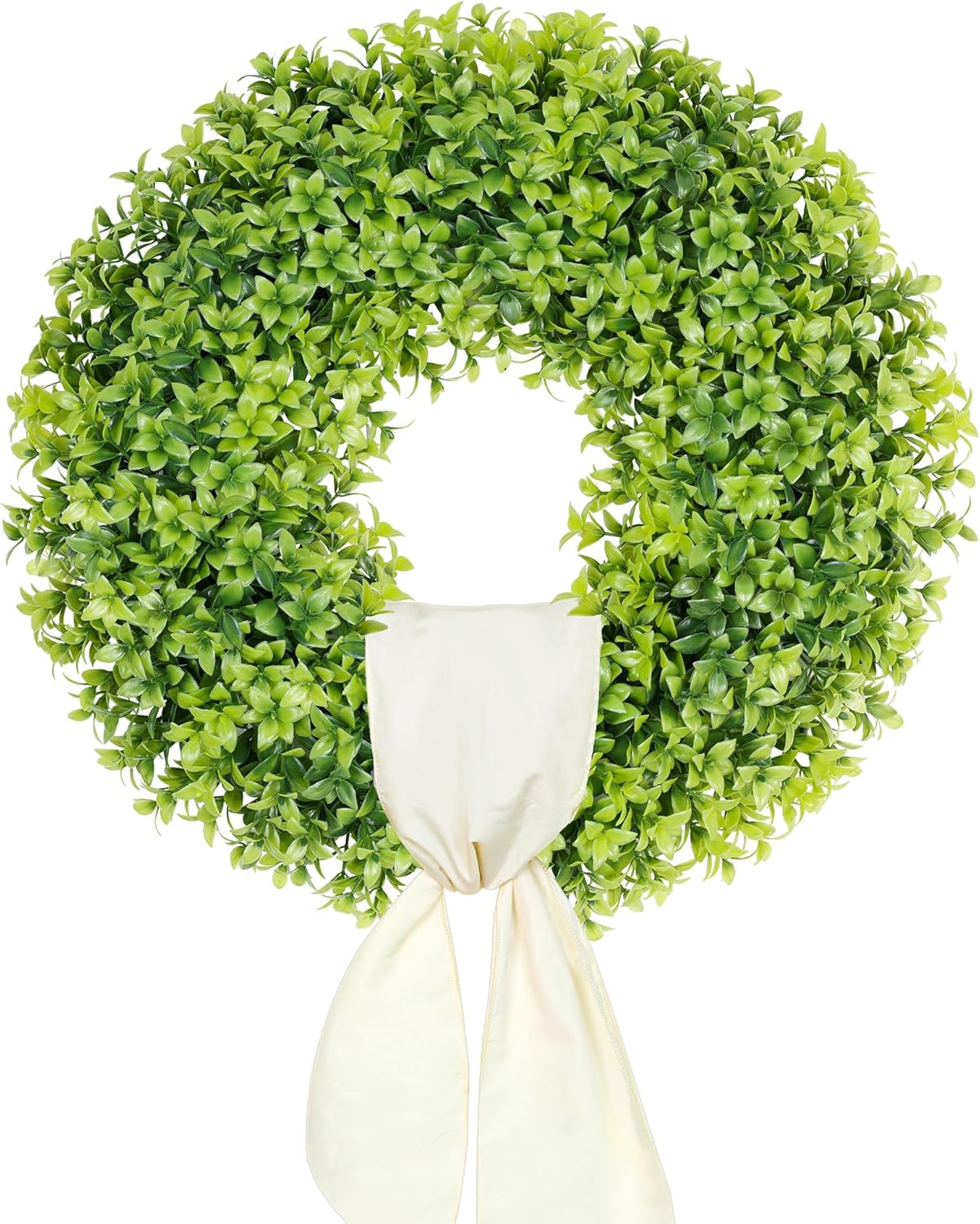 Spring boxwood wreath for your front door with sash