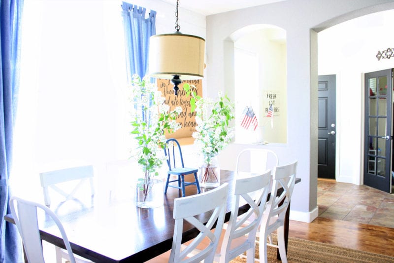 drom light in dining room over table