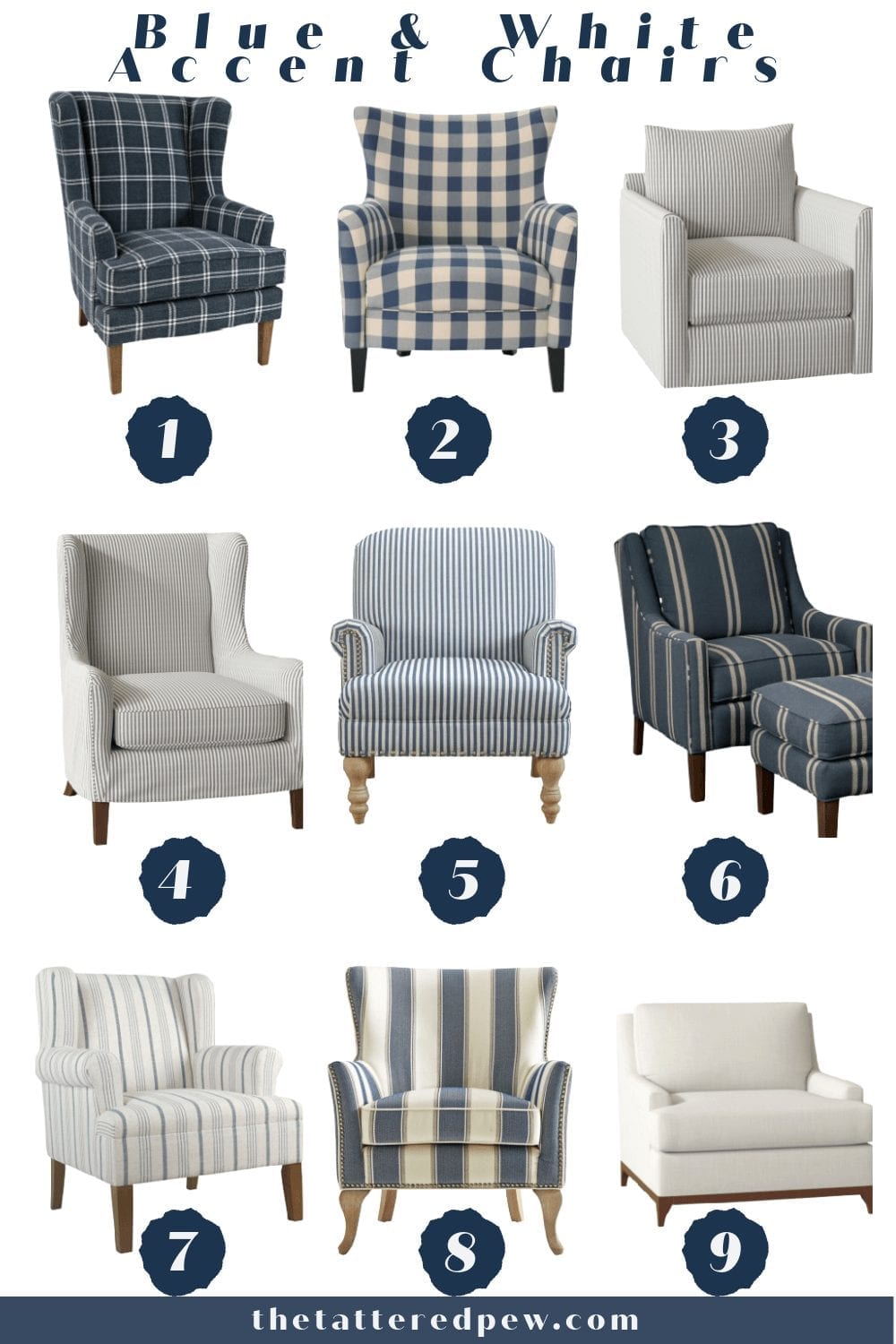 Check out these 9 blue and white accents chairs all from Wayfair!