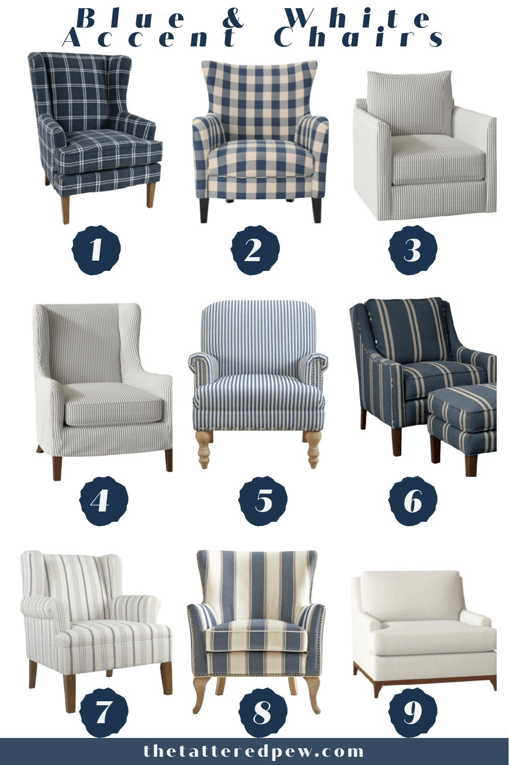 Check out these 9 blue and white accent chairs all from Wayfair!