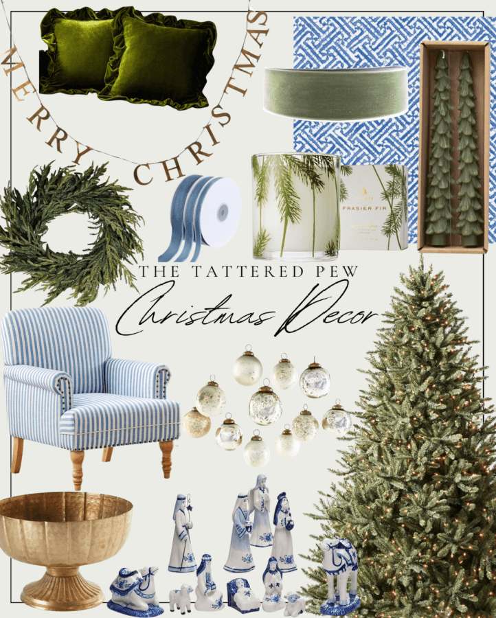 Blue, green and gold Christmas decor