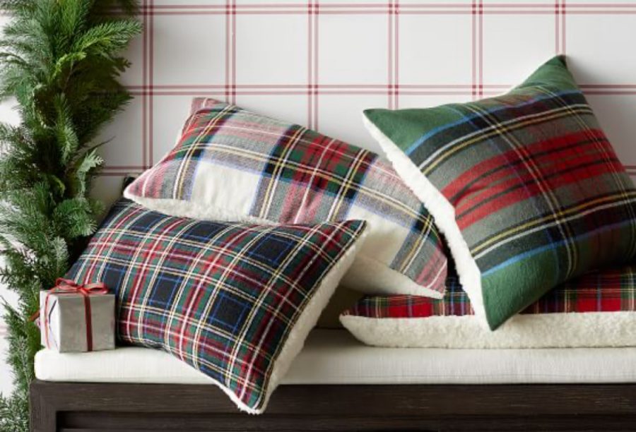 Traditional Christmas plaid pillows.