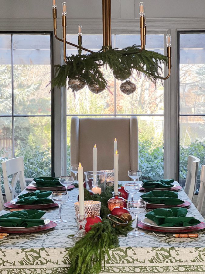 table set for dinner at Christmas