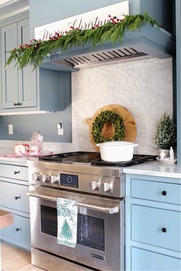 A blue Christmas kitchen tour