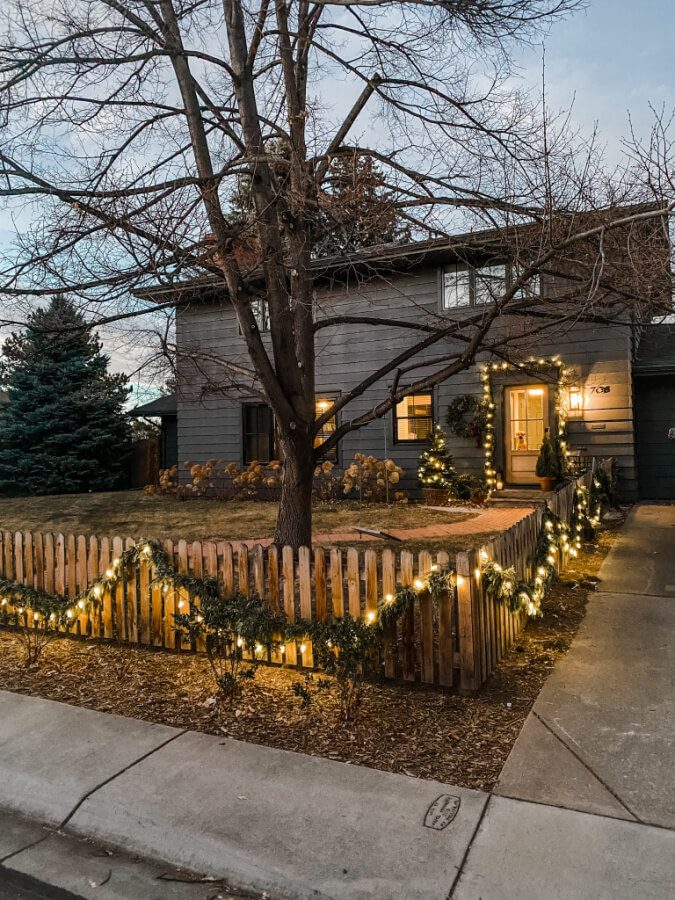 Christmas on our picket fence and Christmas lights!