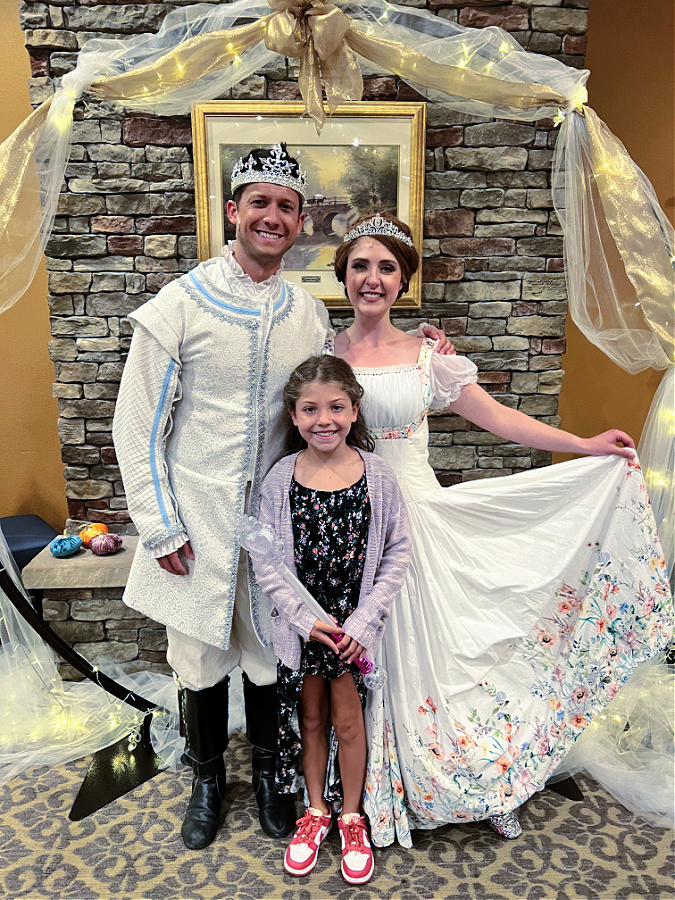 Crosby with Cinderella and the Prince at the Candlelight Dinner Playhouse