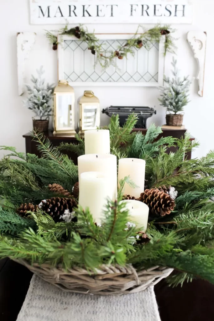 DIY Centerpiece with greenery and Pinecones from Jen of Midwest life and Style