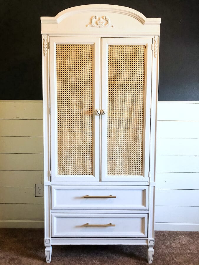 This armoire started out as a $40 FB Marketplace find...with a little tlc we transformed it into a darling DIY cane armoire makeover perfect for a little girls room.