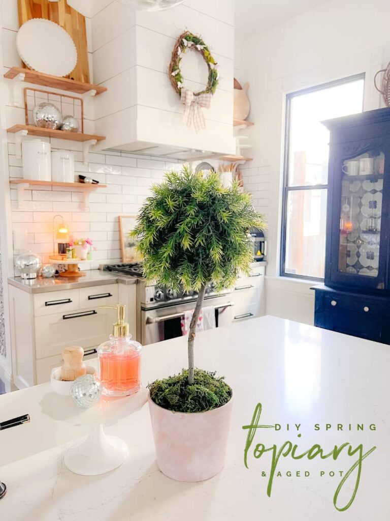 Welcome Home Saturday / tatertots & jello / diy Spring topiary and aged pot