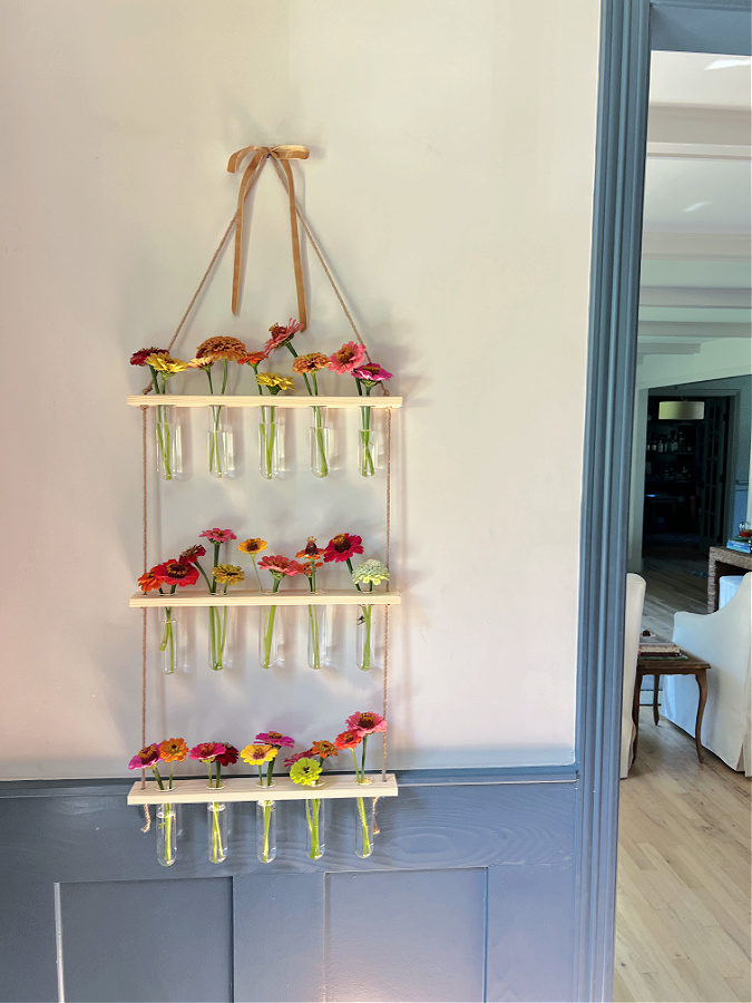 hanging flower vase in entry