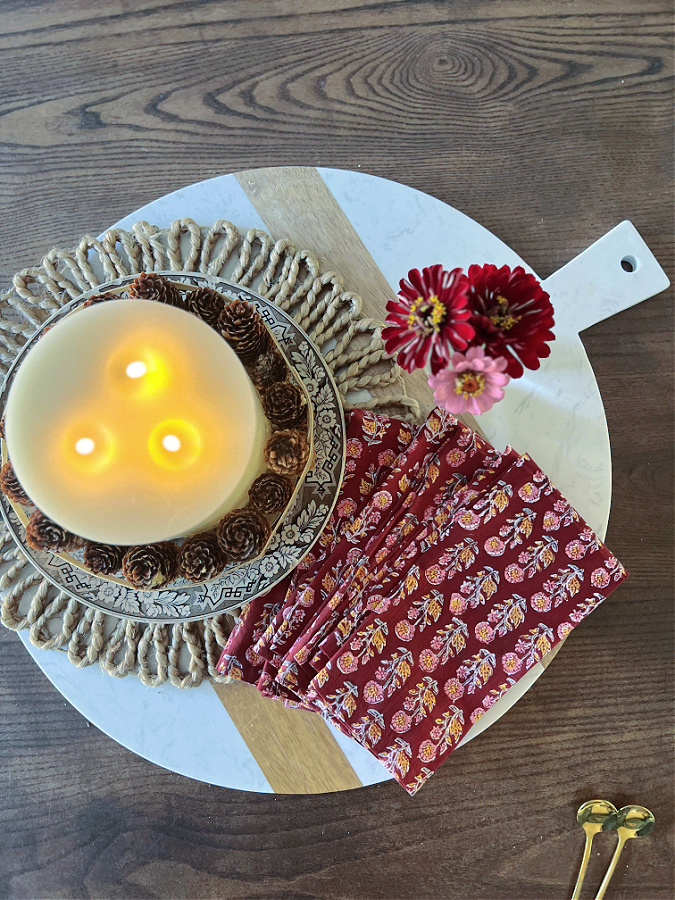 overhead of kitchen candle vignette
