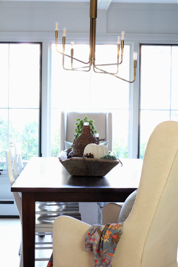 Fall dough bowl centerpiece in our dining room.