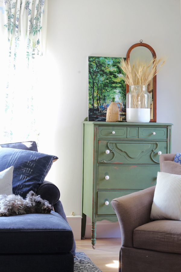 Our boxwood green dresser dressed up for Fall.