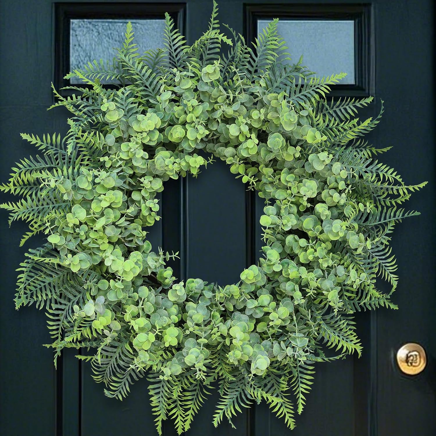 fern wreath for Spring front door