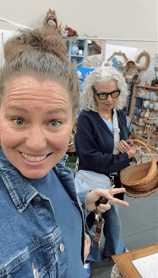 Mom and I at the flea markets with baskets