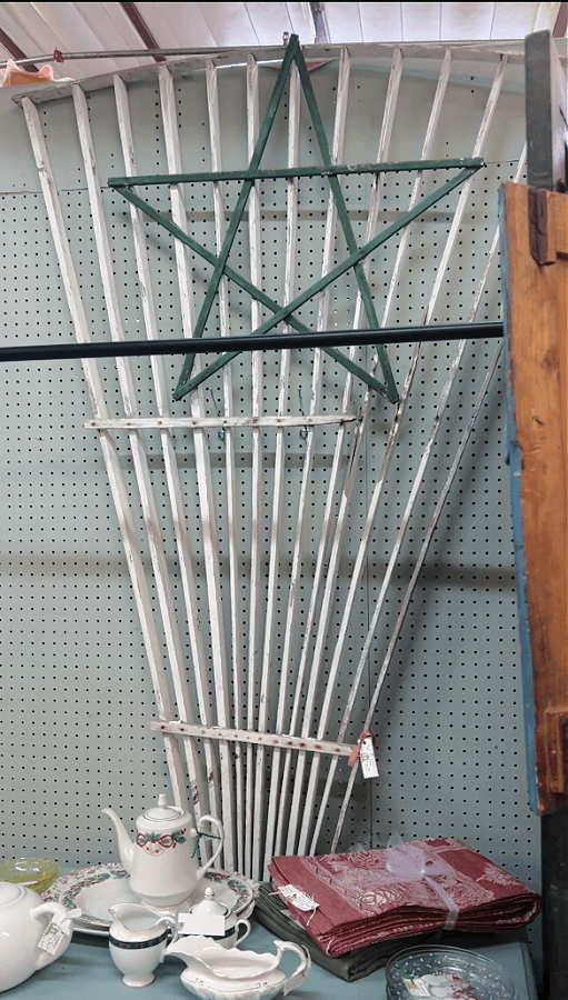 old painted white fan trellis