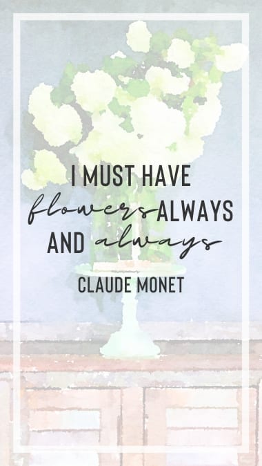 Claude Monet quote on free floral cellphone wallpaper.