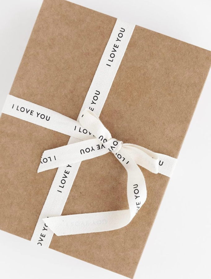 Subtle Valentine's Day Decor : I love you ribbon on package