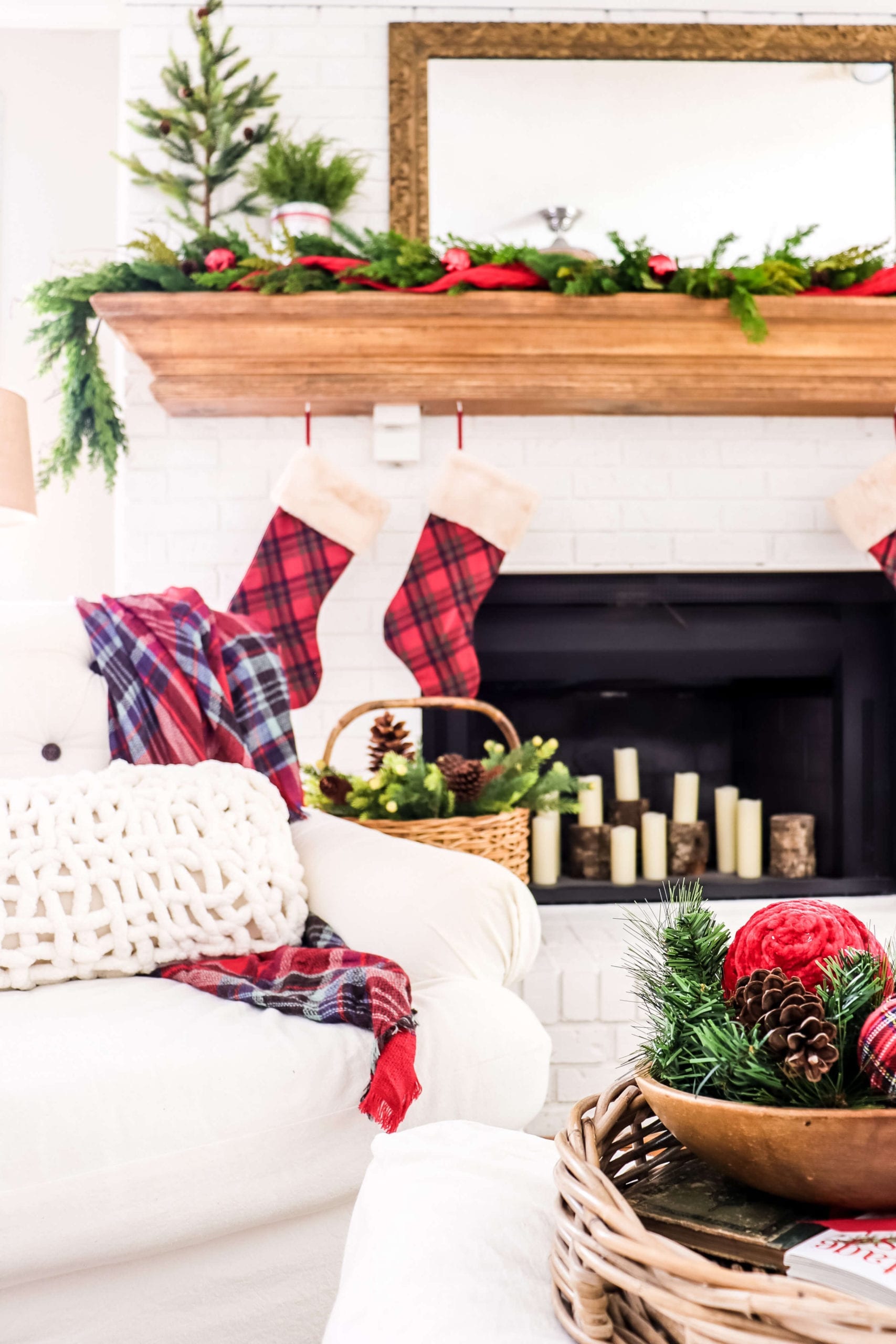 Welcome Home Sunday: Pops of Red Christmas Mantel