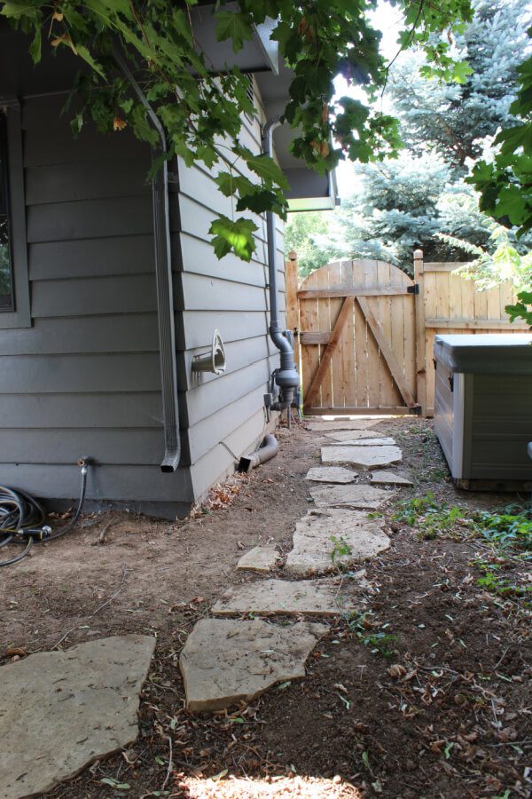 side walk past the hot tub.