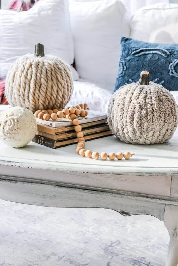 Welcome Home Sunday: Chunky Knit Yarn Covered Pumpkins