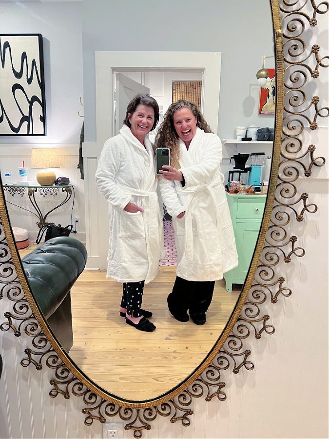 Wearing robes with my roommate Charla in Texas.