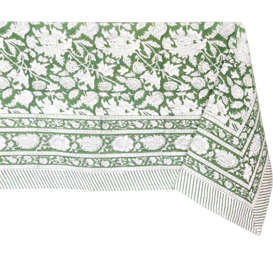 Monday Must Haves Green Block Print Tablecloth