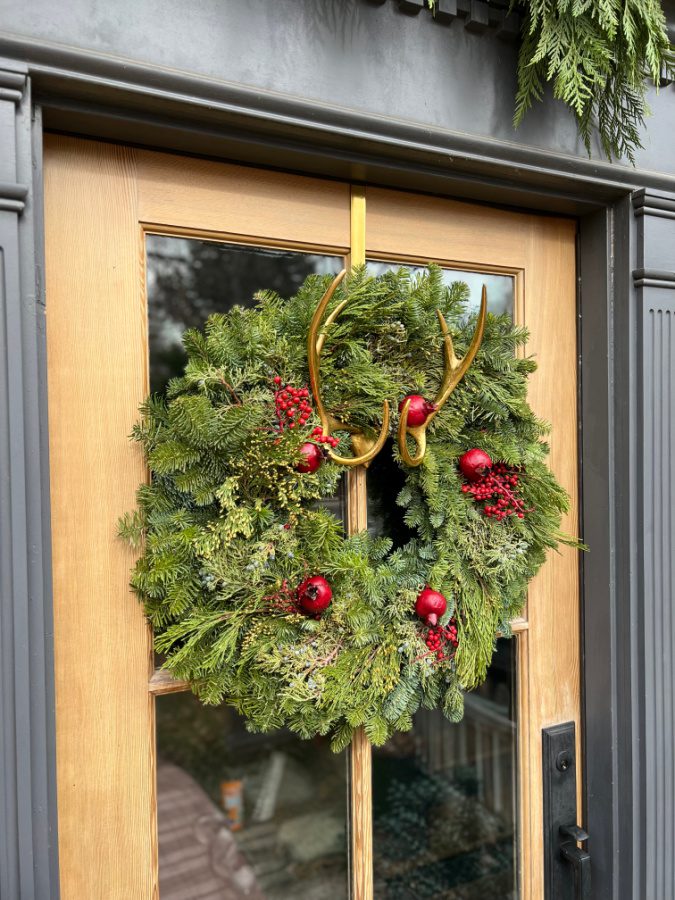 fresh wreath on front door