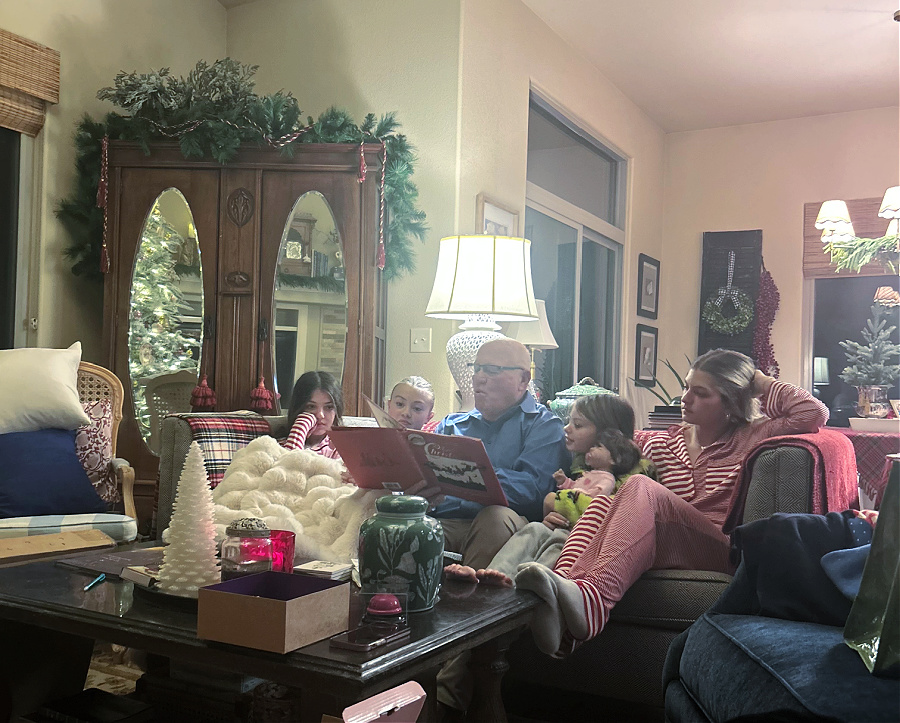 Papa on Christmas eve reading