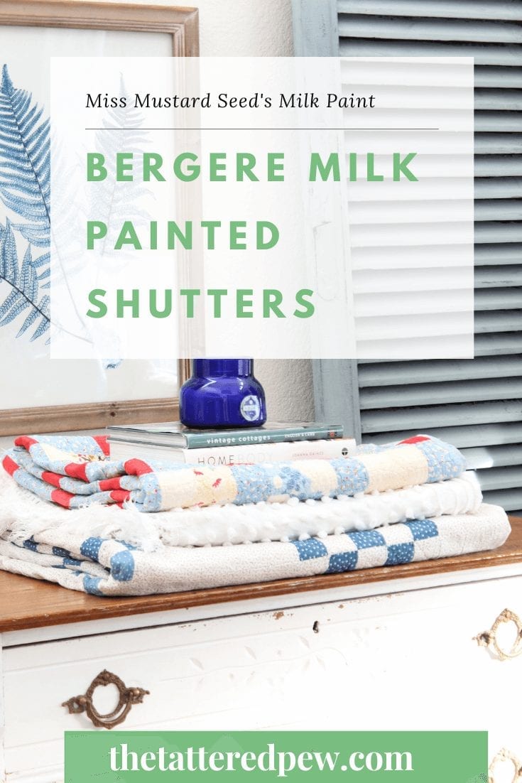 These large vintage shutters, painted in Bergere, by Miss Mustard's Seed's milk paint were a quick, thrifty and beautifully functional makeover. With just one coat of milk paint they were quickly transformed and now can be displayed not one, but two ways.