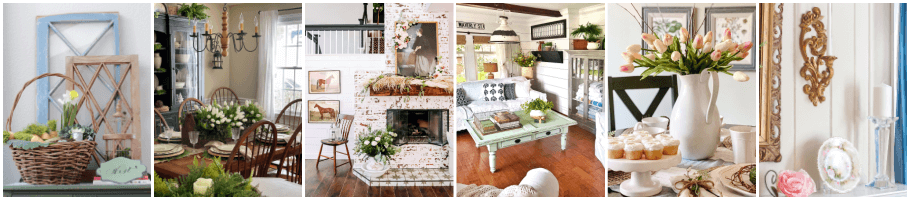 distressed stone fireplace with mantel decor, cottage living room with mint green wood coffee table 