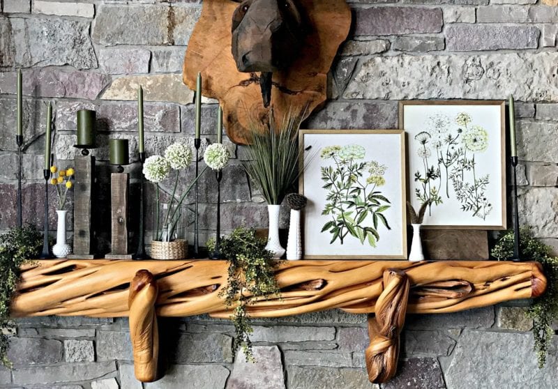 spring decor botanical inspired mantel