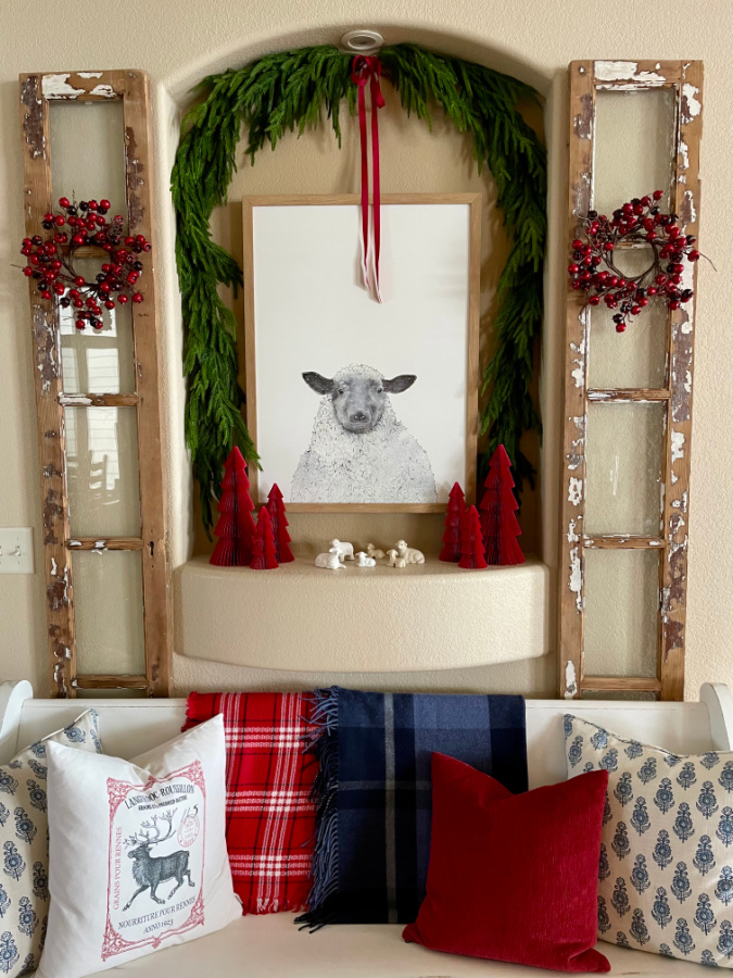 Church pew in our December Home