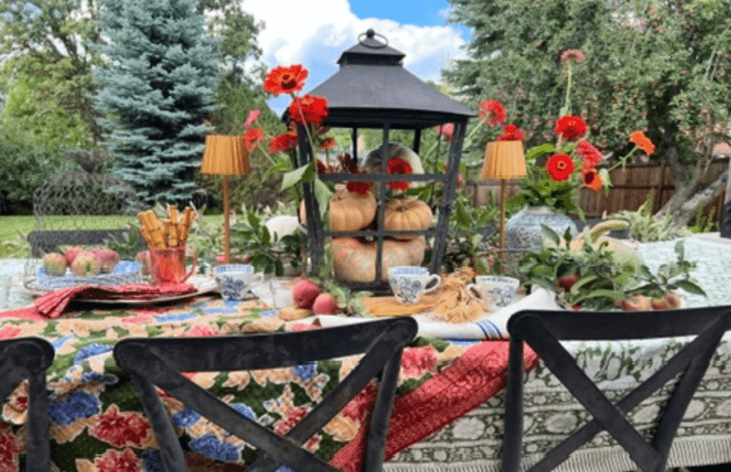 fall tablescape with black lantern
