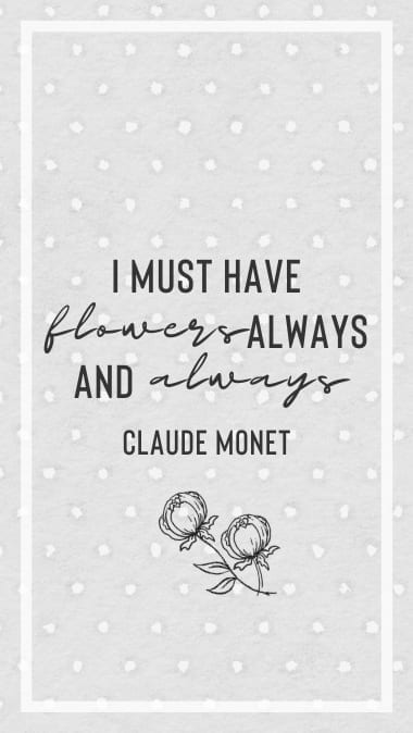 Gray polka dot and must have flowers Monet quote on free cellphone wallpaper download.