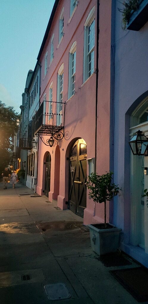 colorful homes at night