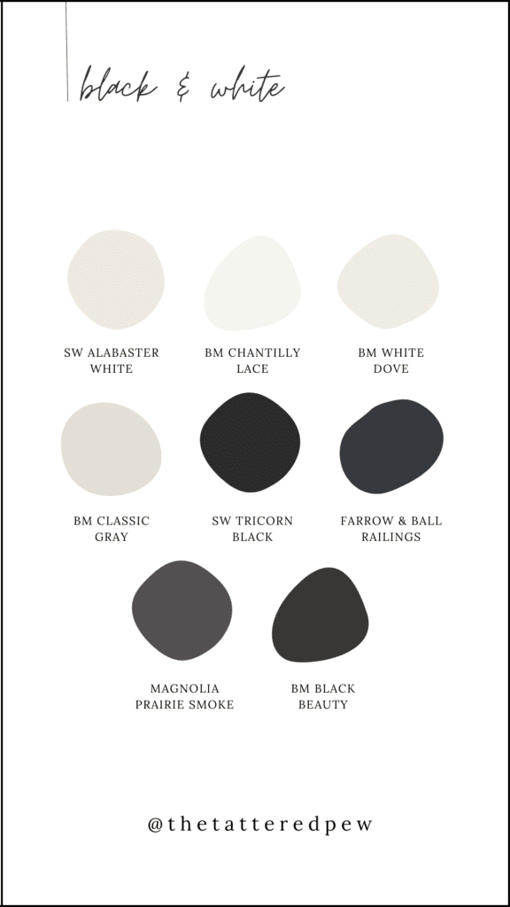 Black and white interior paint color swatches