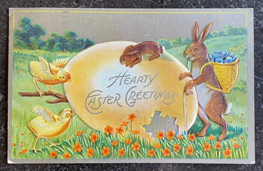 Happy Easter old postcard with bunny