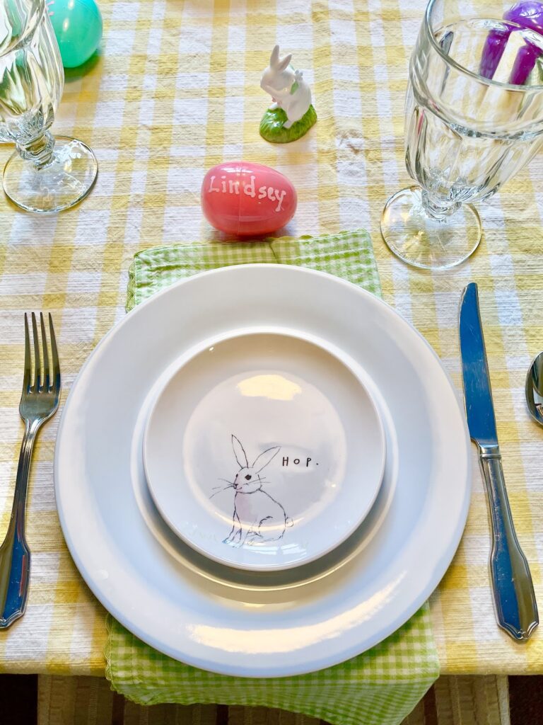 Easter plate setting overhead view