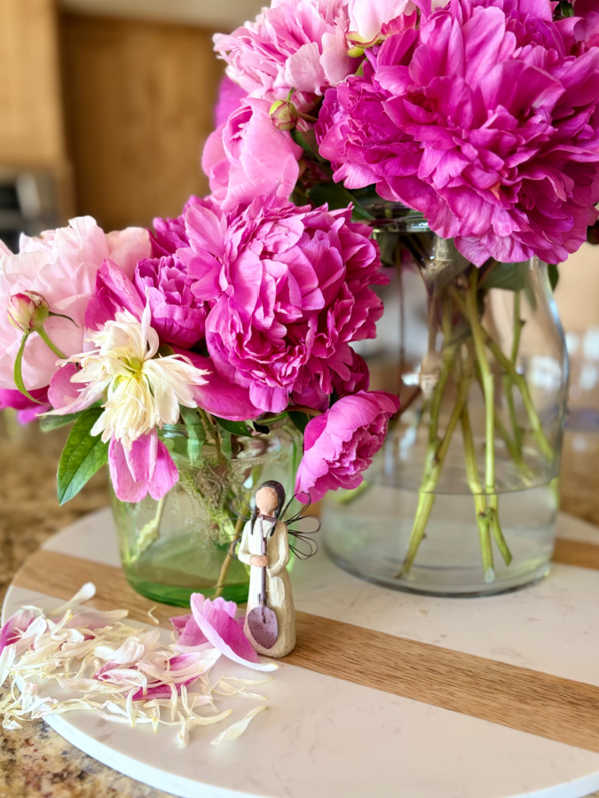 Tracy's pink peonies with Angel