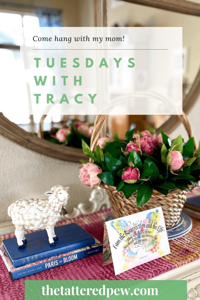 Tuesdays With Tracy March Blog: Pink flowers in basket and sheep