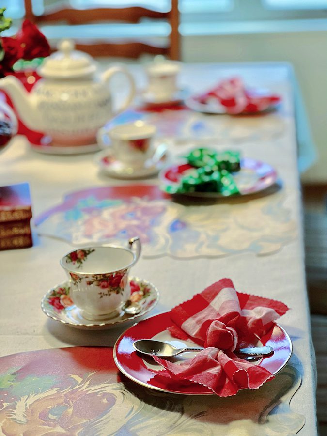 table with red checked napkins