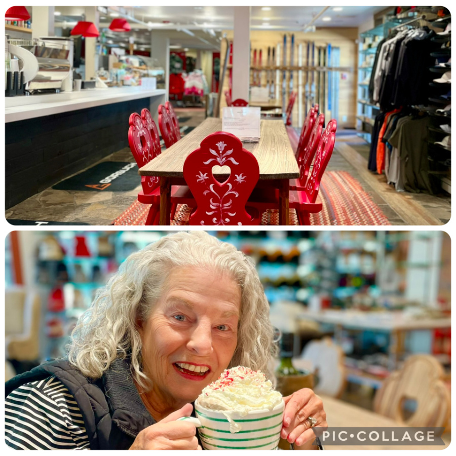 Tracy in Vail sipping hot cocoa