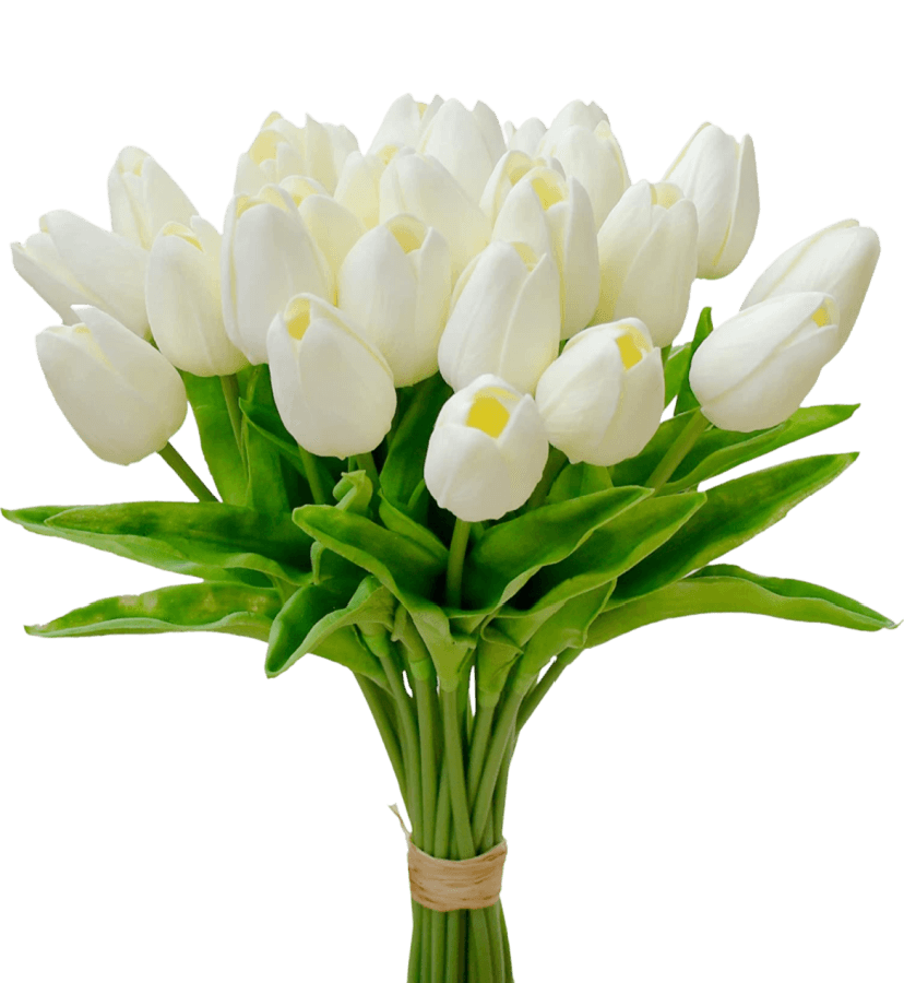 white faux tulips