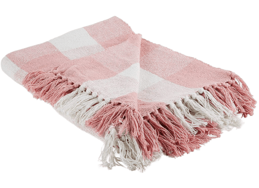 pink and white buffalo check blanket